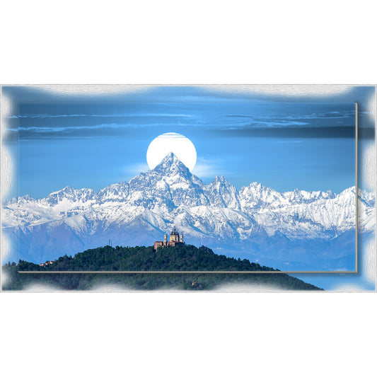Quadro Torino Superga e Monviso su tela con cornice decorata