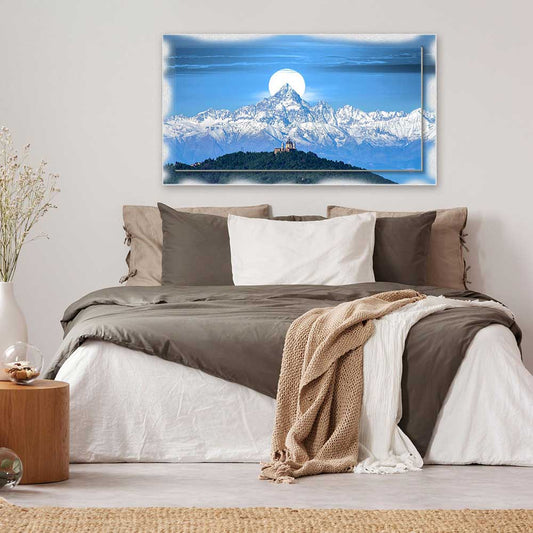 Quadro Torino Superga e Monviso su tela con cornice decorata