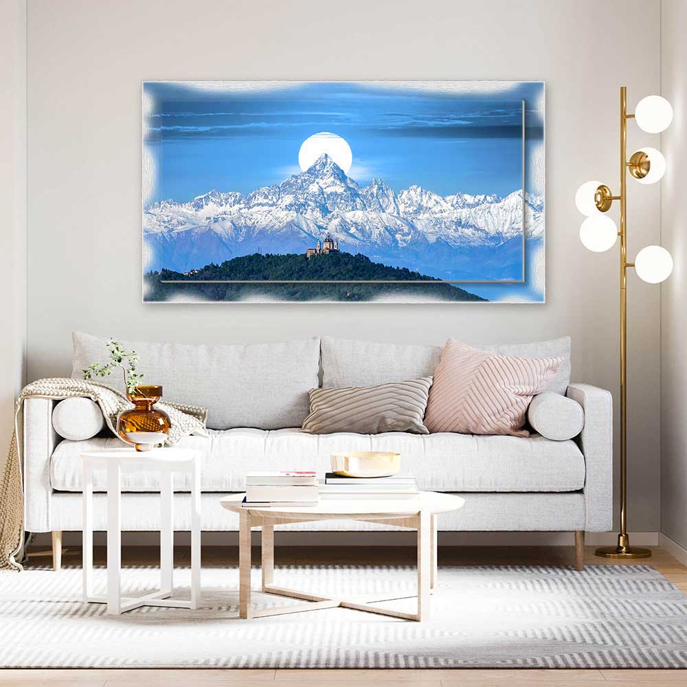 Quadro Torino Superga e Monviso su tela con cornice decorata