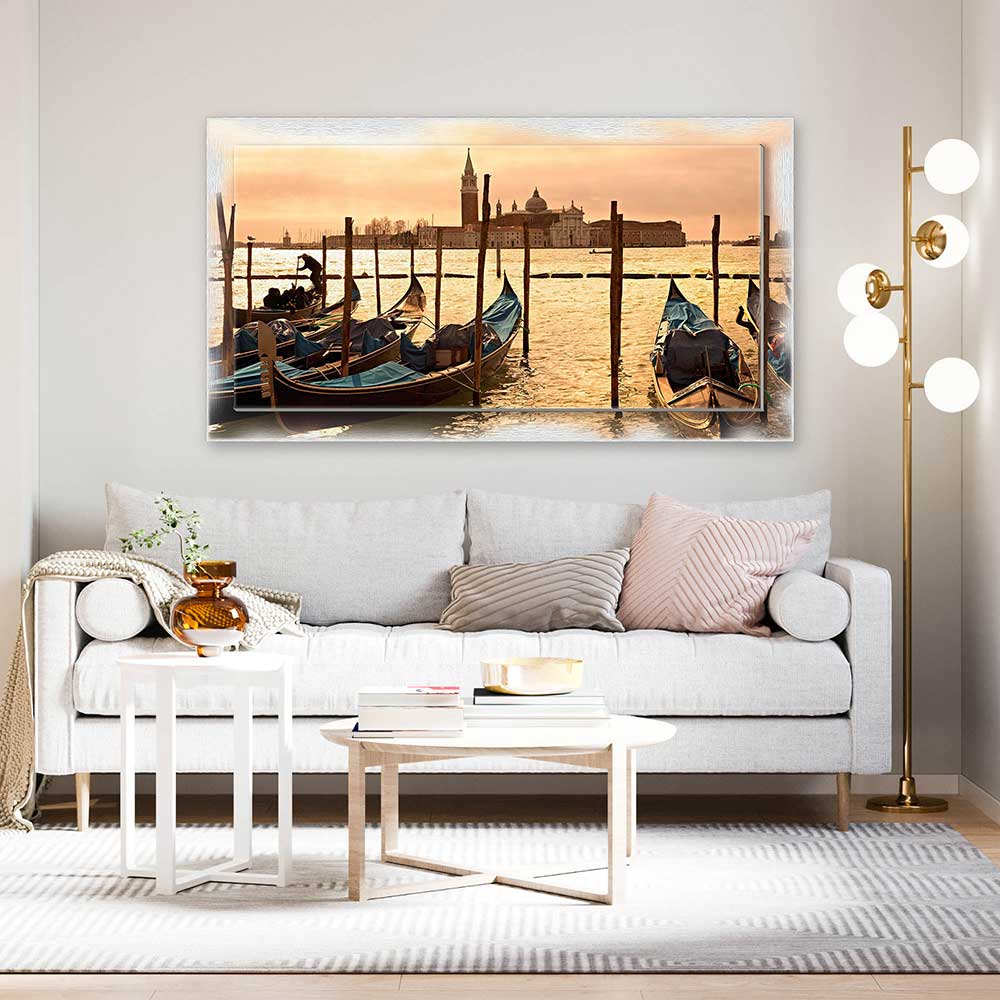 Quadro Venezia Isola San Giorgio su tela con cornice decorata