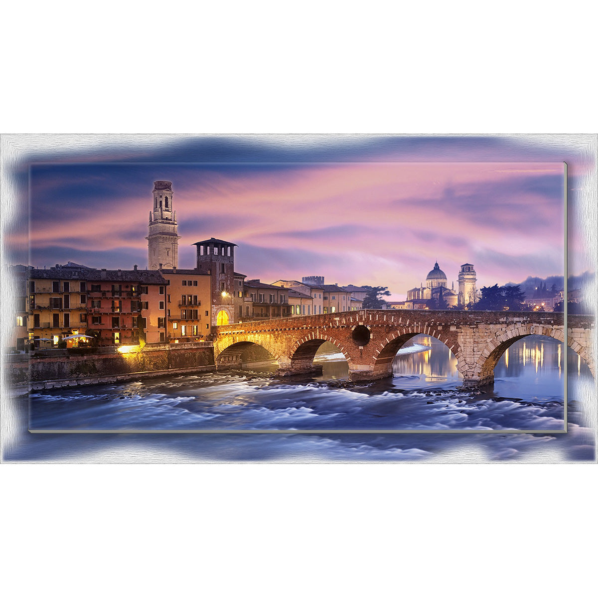 Quadro Verona Ponte di Pietra su tela con cornice decorata