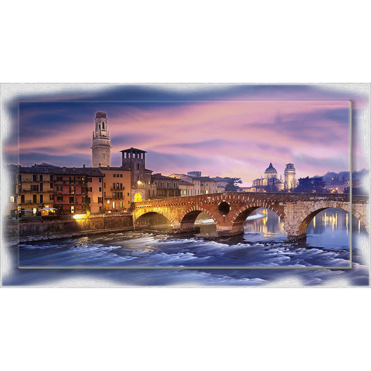 Quadro Verona Ponte di Pietra su tela con cornice decorata