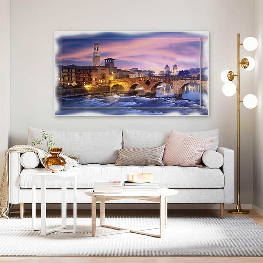 Quadro Verona Ponte di Pietra su tela con cornice decorata