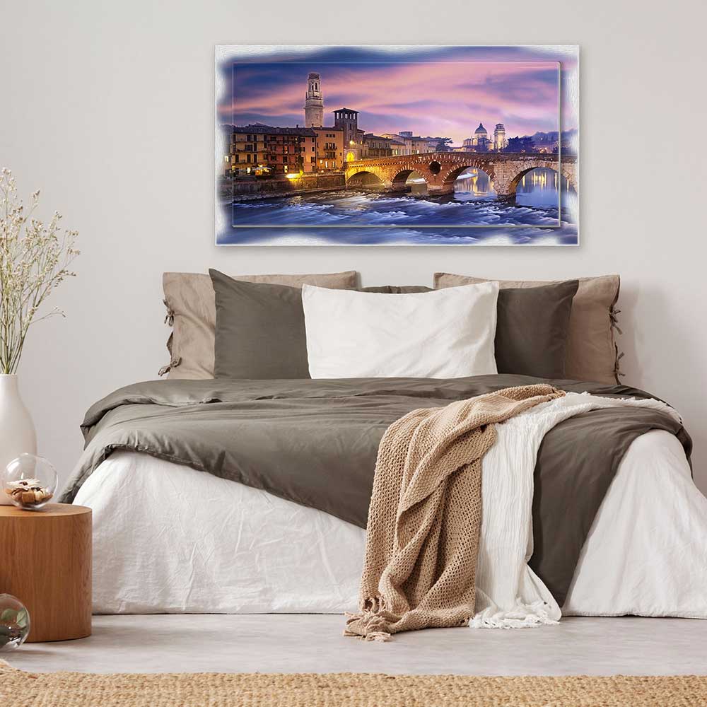 Quadro Verona Ponte di Pietra su tela con cornice decorata