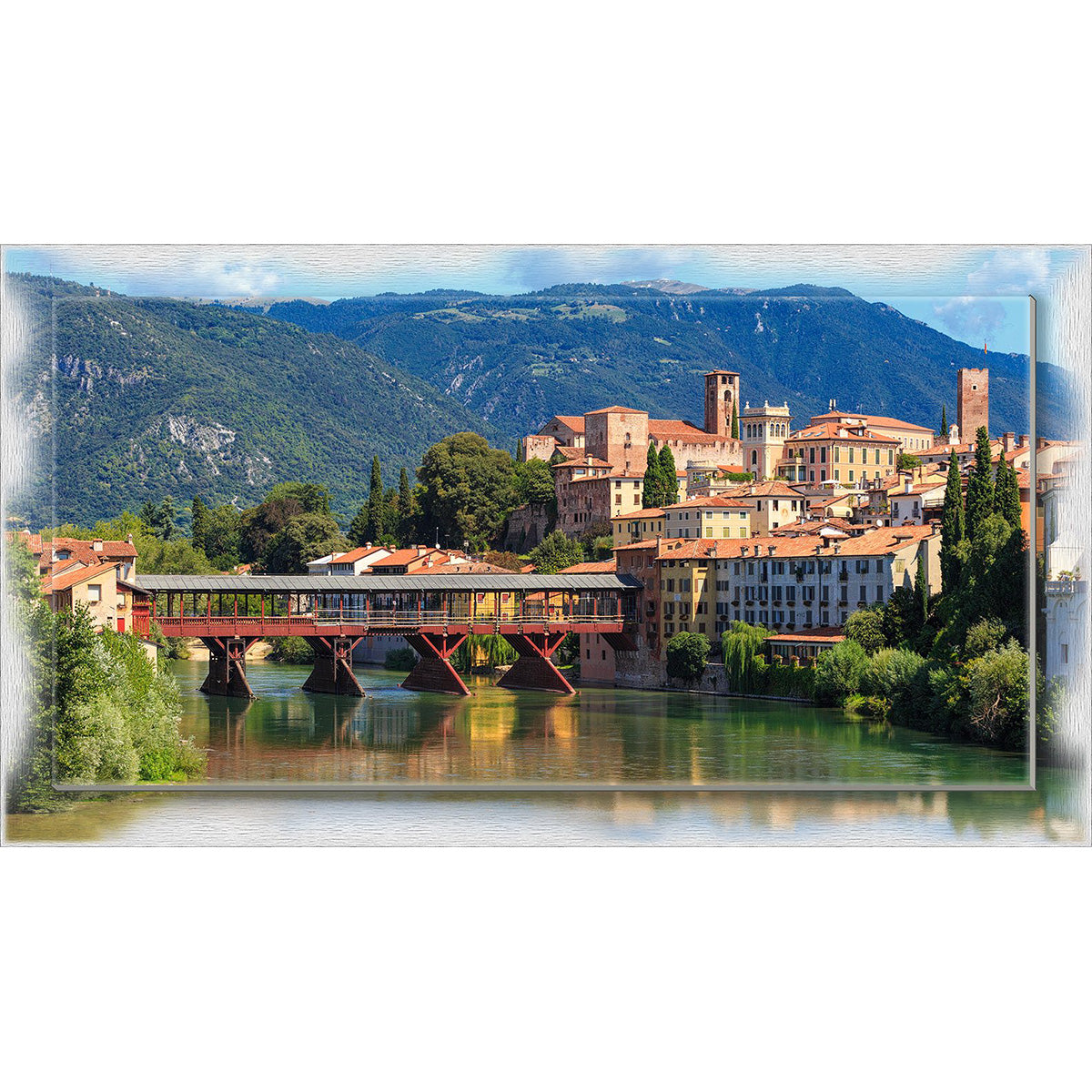 Quadro Vicenza Ponte Vecchio su tela con cornice decorata