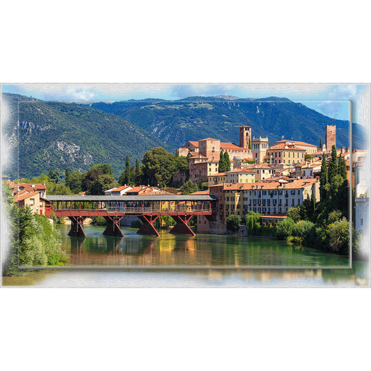 Quadro Vicenza Ponte Vecchio su tela con cornice decorata