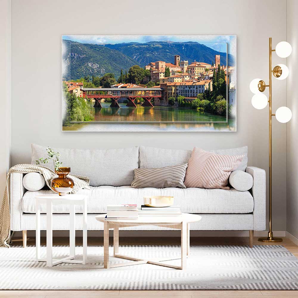 Quadro Vicenza Ponte Vecchio su tela con cornice decorata