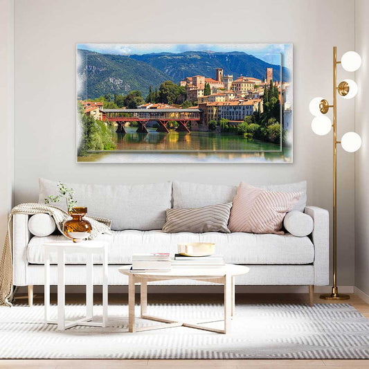 Quadro Vicenza Ponte Vecchio su tela con cornice decorata