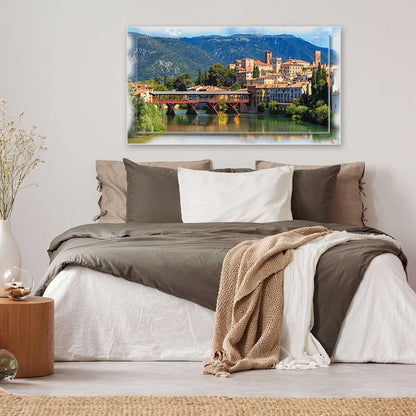 Quadro Vicenza Ponte Vecchio su tela con cornice decorata