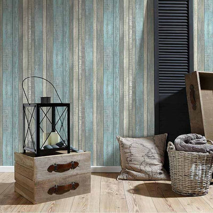 Carta da parati Legno Azzurro e Beige