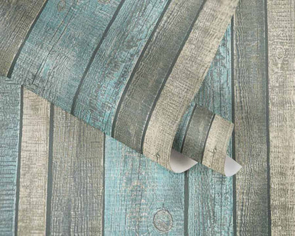Carta da parati Legno Azzurro e Beige