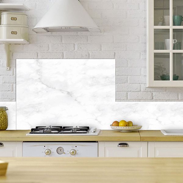Paraschizzi cucina in alluminio Marmo Bianco