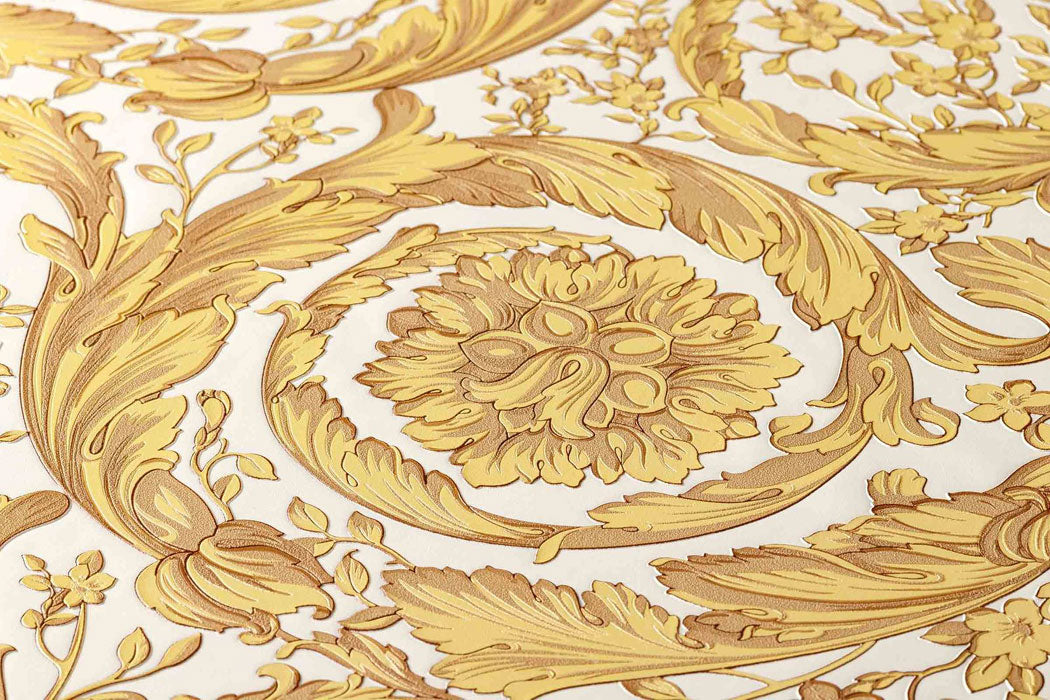 Carta da parati Versace Barocco Gold & White