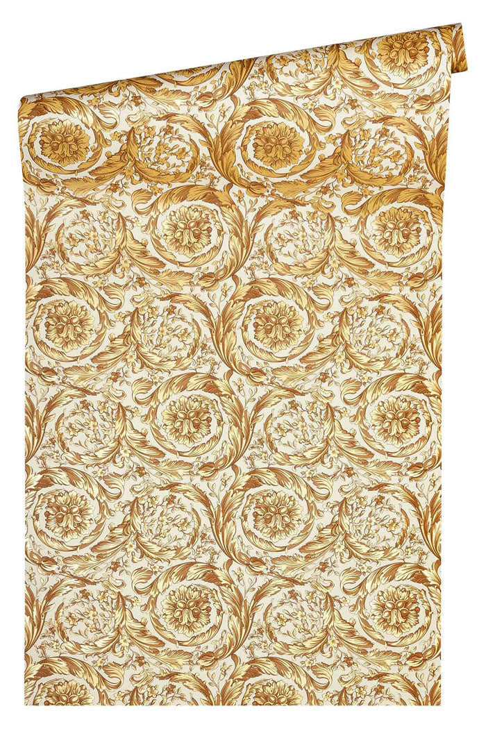 Carta da parati Versace Barocco Gold & White