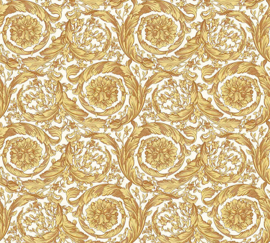 Carta da parati Versace Barocco Gold & White