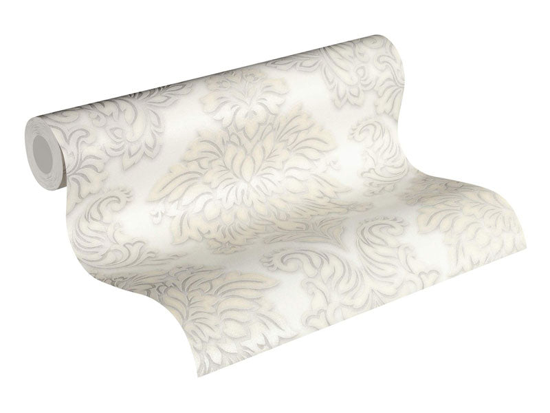 Carta da parati Damascata Bianca Glitter