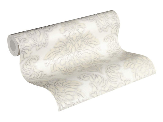 Carta da parati Damascata Bianca Glitter