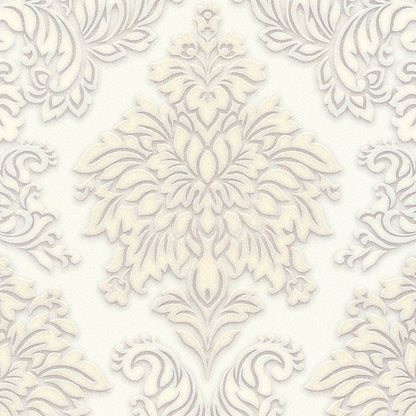 Carta da parati Damascata Bianca Glitter