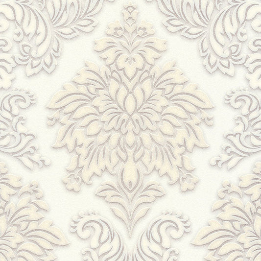 Carta da parati Damascata Bianca Glitter
