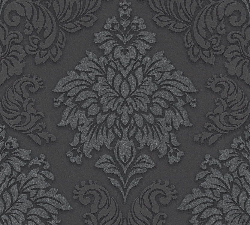 Carta da parati Damascata Antracite Glitter