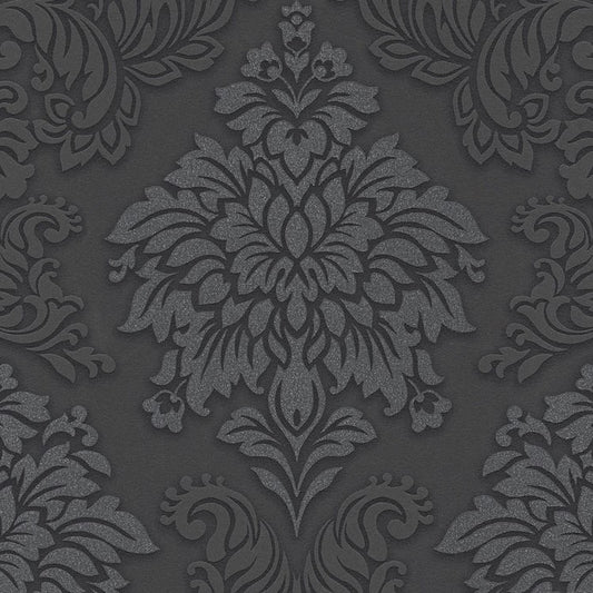 Carta da parati Damascata Antracite Glitter