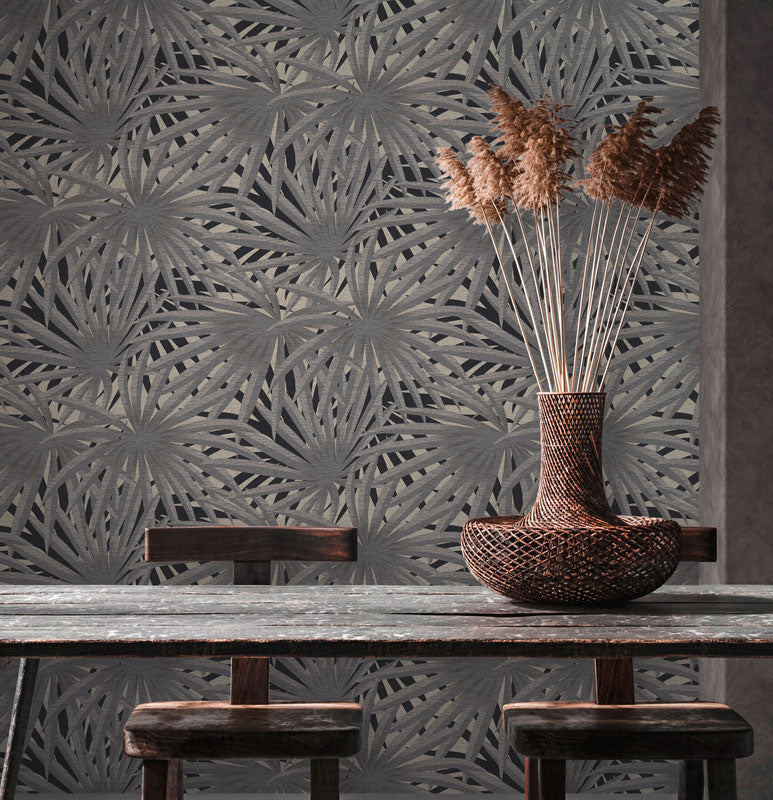 Carta da parati Jungle Palm Grey