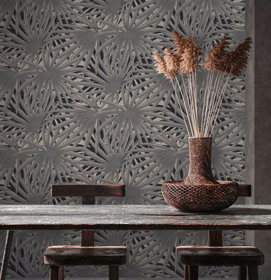 Carta da parati Jungle Palm Grey