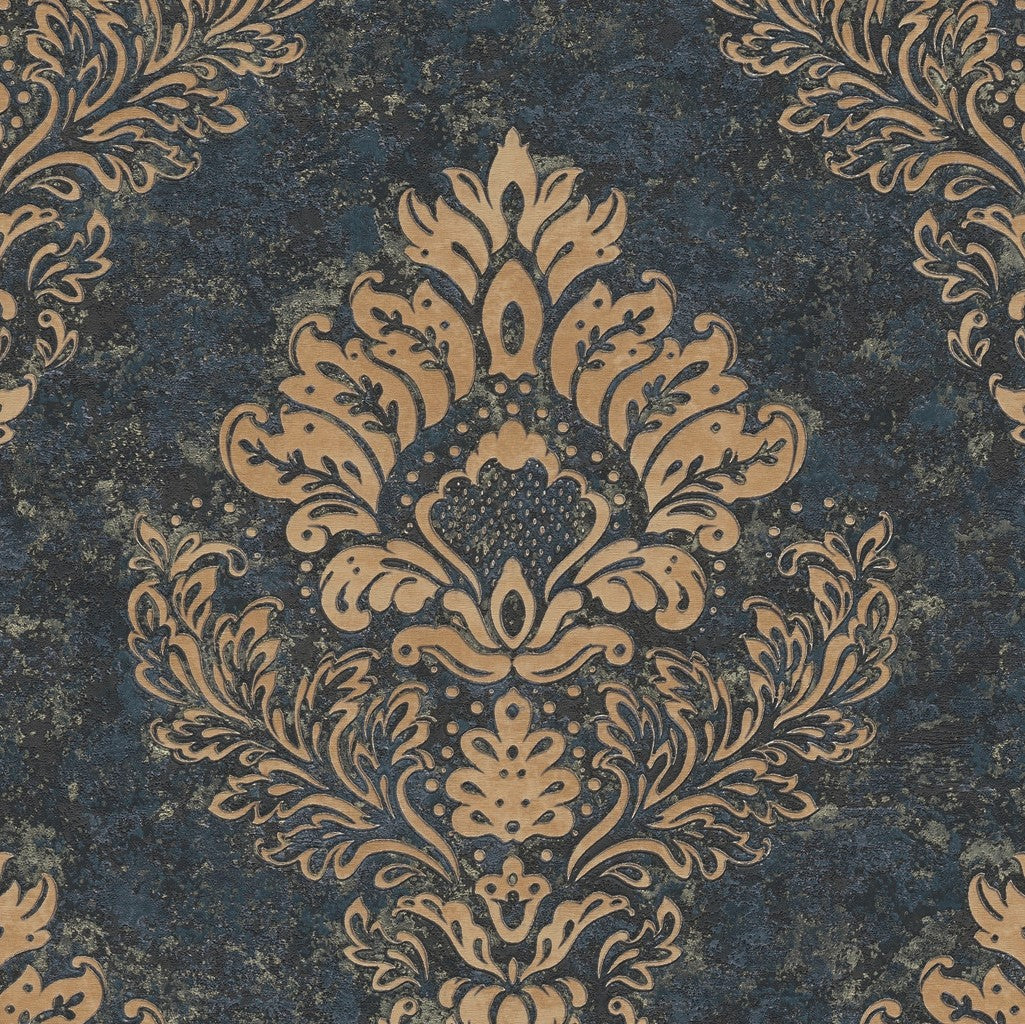 Carta da parati Damascata Barocco Blu