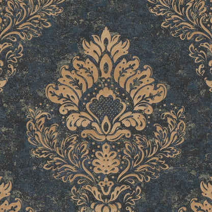 Carta da parati Damascata Barocco Blu