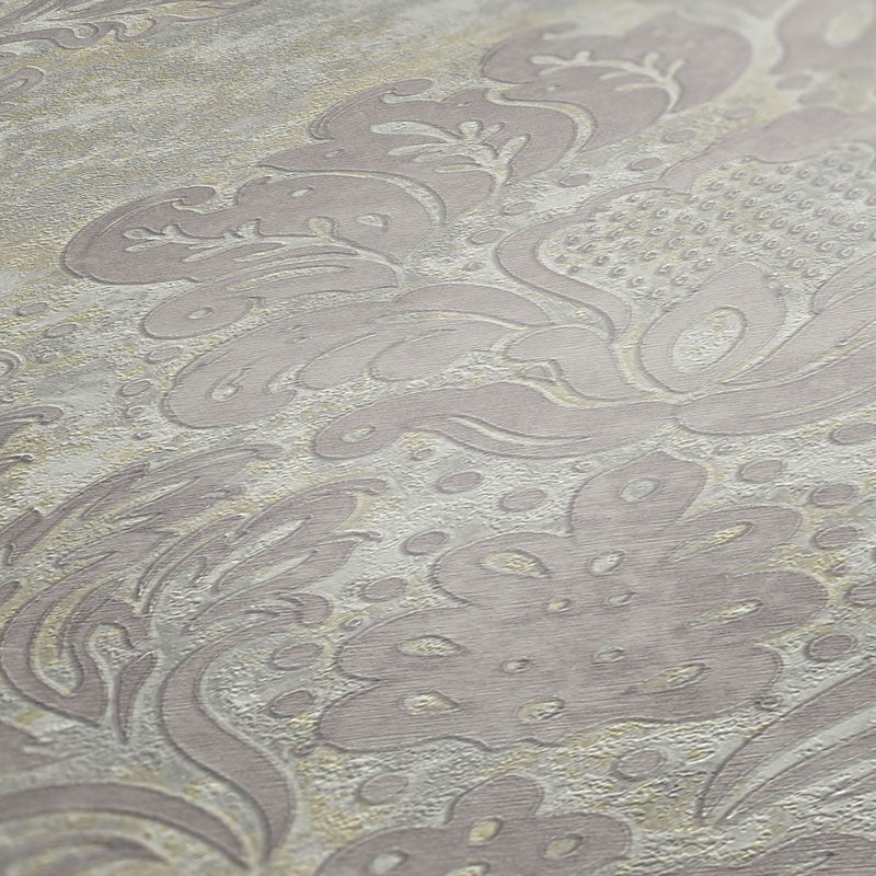 Carta da parati Damascata Barocco Grigio