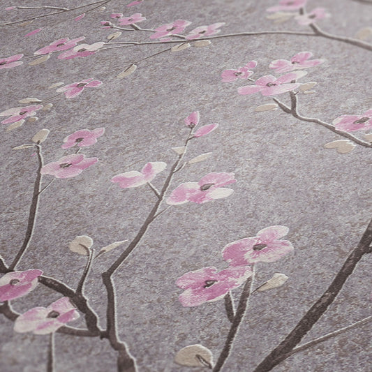 Carta da parati Fiori di Ciliegio Grigio