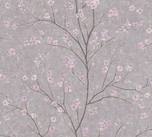 Carta da parati Fiori di Ciliegio Grigio