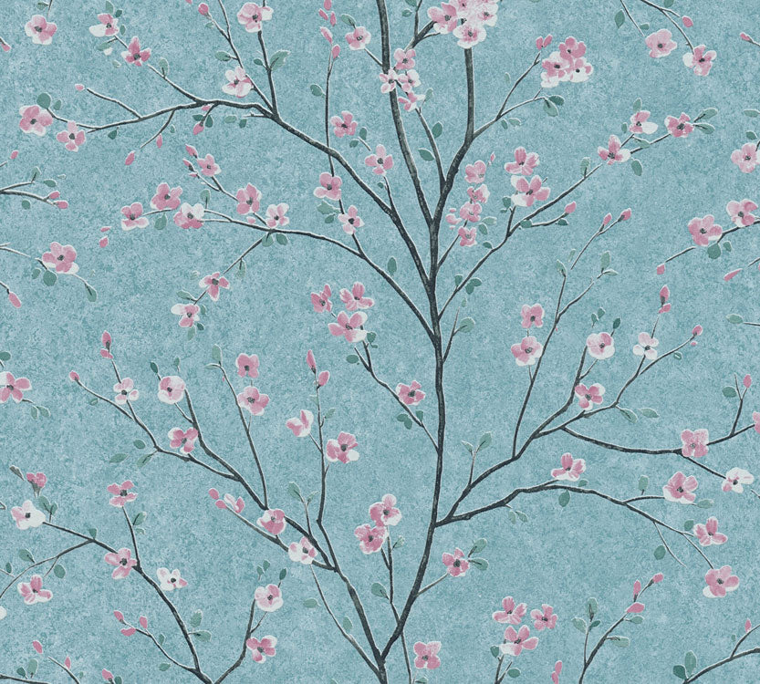 Carta da parati Fiori di Ciliegio Azzurro