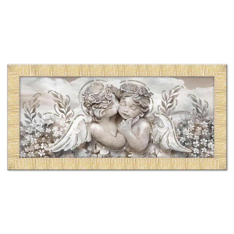 Quadro religioso Angioletti con glitter e cornice oro su tela