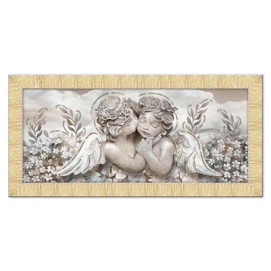 Quadro religioso Angioletti con glitter e cornice oro su tela