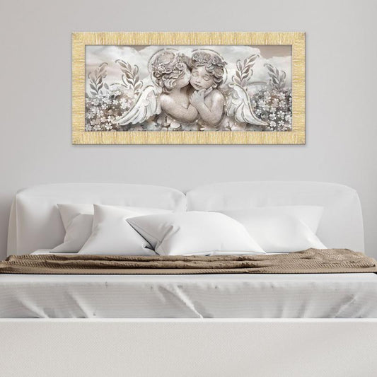 Quadro religioso Angioletti con glitter e cornice oro su tela