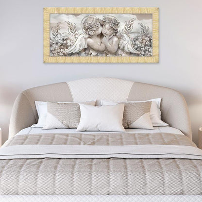 Quadro religioso Angioletti con glitter e cornice oro su tela
