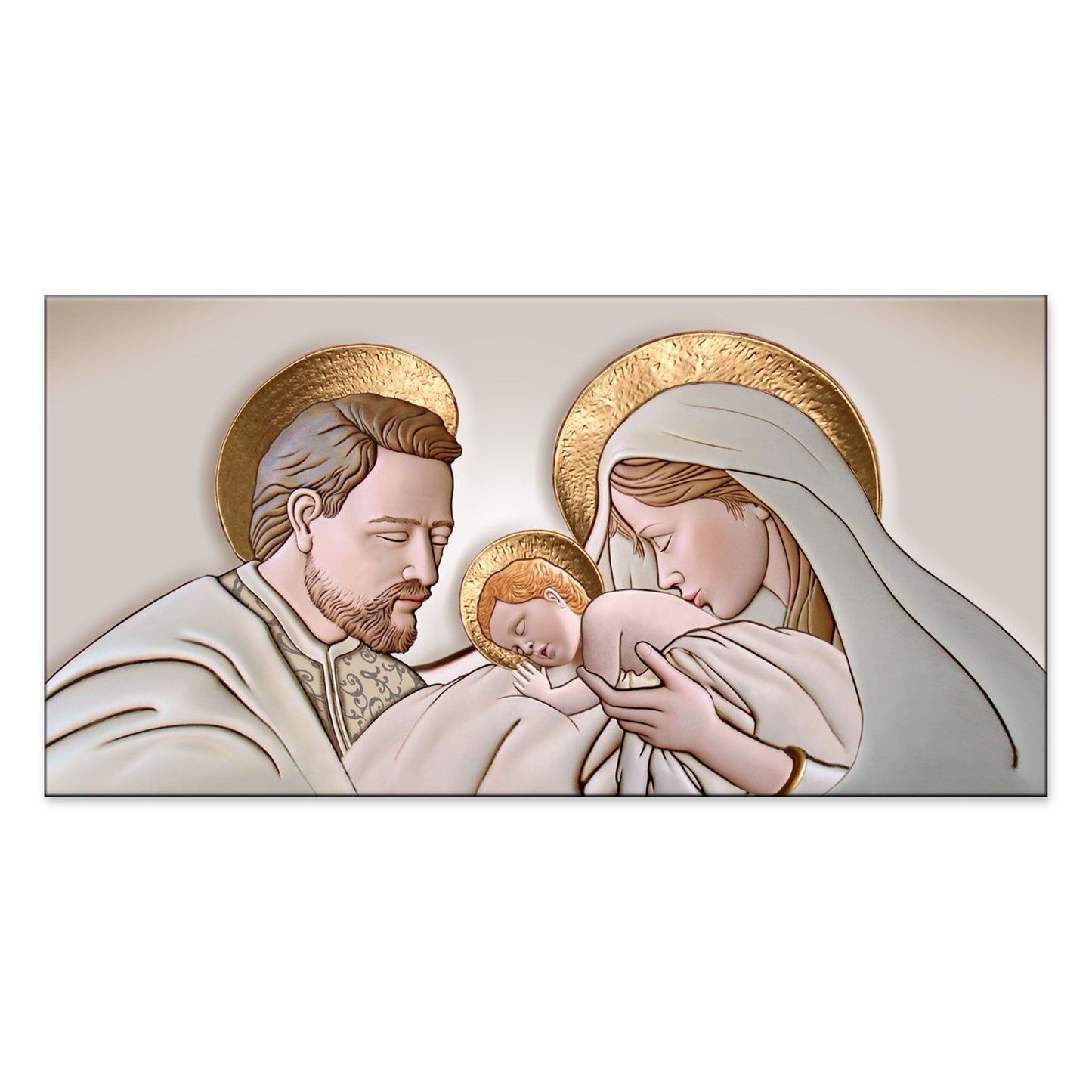 Quadro religioso Sacra Famiglia Kiss Ceramic Oro su tela