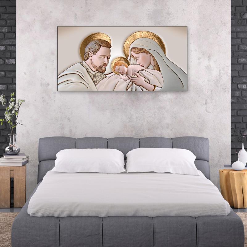 Quadro religioso Sacra Famiglia Kiss Ceramic Oro su tela