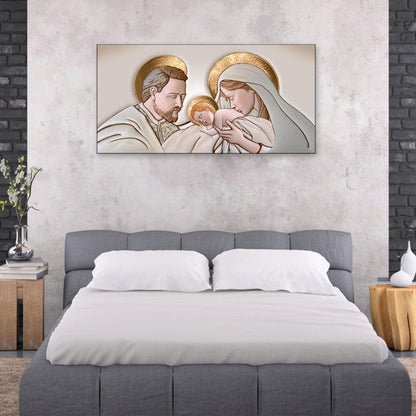 Quadro religioso Sacra Famiglia Kiss Ceramic Oro su tela