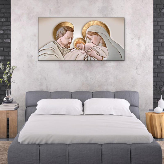 Quadro religioso Sacra Famiglia Kiss Ceramic Oro su tela