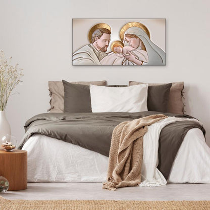 Quadro religioso Sacra Famiglia Kiss Ceramic Oro su tela