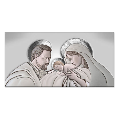 Quadro religioso Sacra Famiglia Kiss Ceramic Argento su tela