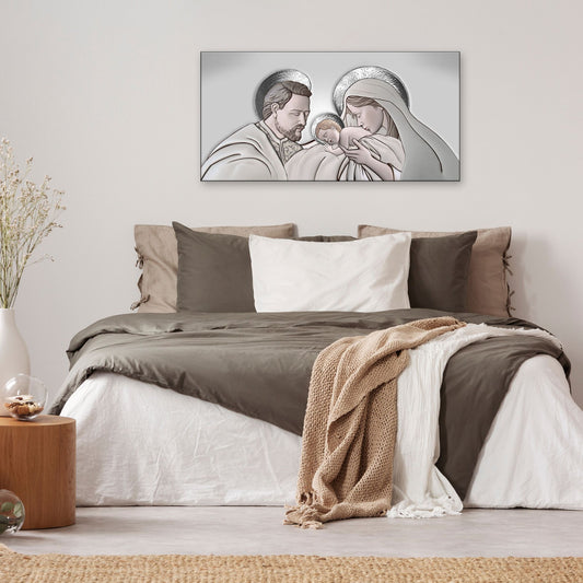 Quadro religioso Sacra Famiglia Kiss Ceramic Argento su tela