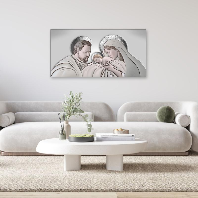 Quadro religioso Sacra Famiglia Kiss Ceramic Argento su tela