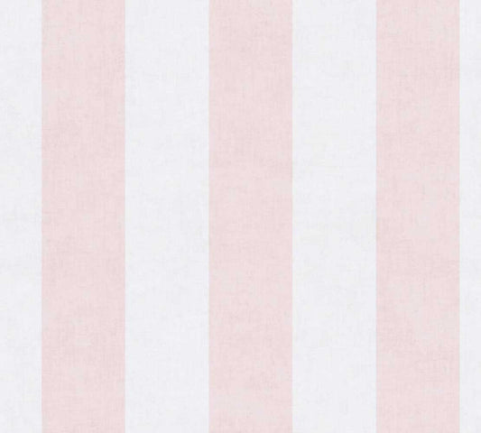 Carta da parati a righe medie Rosa e Bianco Panna