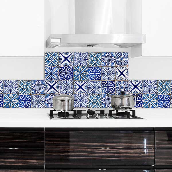 Paraschizzi cucina in alluminio Azulejos Azzurro