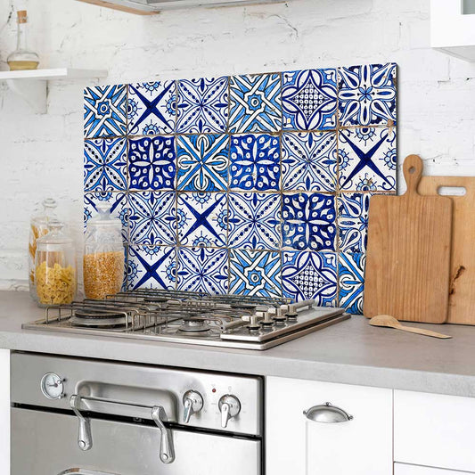 Paraschizzi cucina in alluminio Azulejos Azzurro