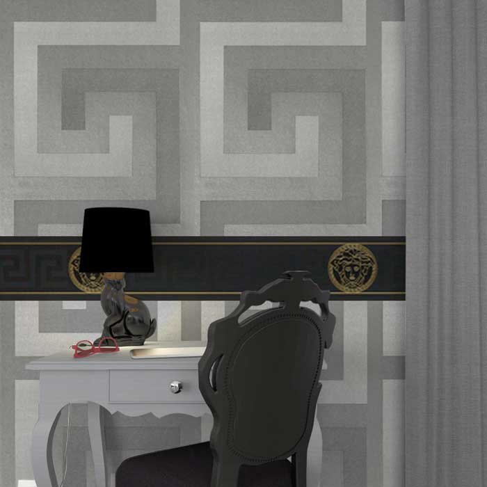 Carta da parati Versace Greek Key Argento