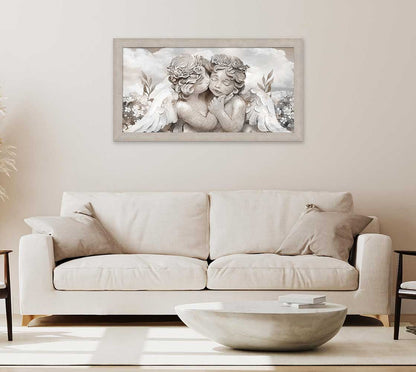 Quadro religioso Angioletti con cornice beige moderno